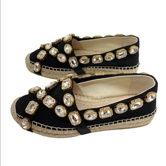 Gucci New Crystals Jewels Black Canvas Espadrilles Sz. US 5.5 - Picture 6 of 16